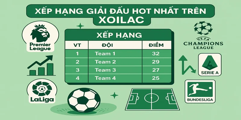 Bảng xếp hạng bóng đá đầy đủ nhất trên Xoilac TV