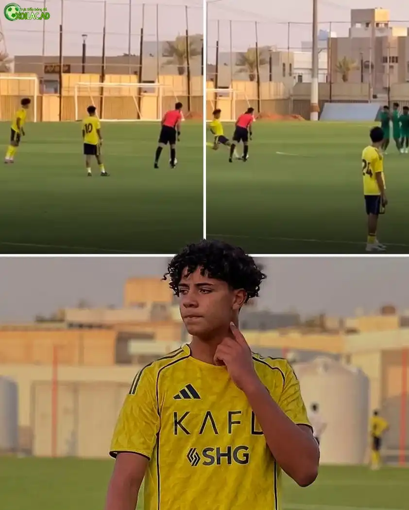 Con trai Ronaldo lại khiến cả thế giới nhắc đến với siêu phẩm đá phạt. Ảnh: Onefootball